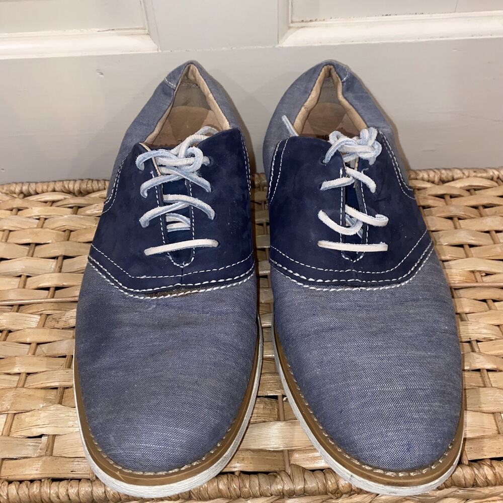 SPERRY Men Sz 8.5 Top Sider Boat Ox Saddle Oxfords Shoes Blue Linen Laceup